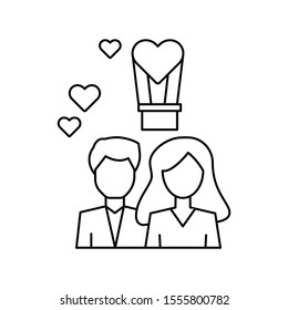 Man woman heart hot air balloon icon. Simple line, outline vector of having feelings icons for ui and ux, website or mobile application
