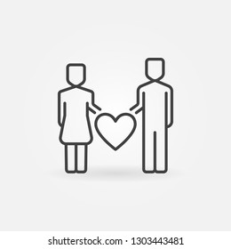 Man and Woman with Heart vector concept icon or symbol in thin line style
