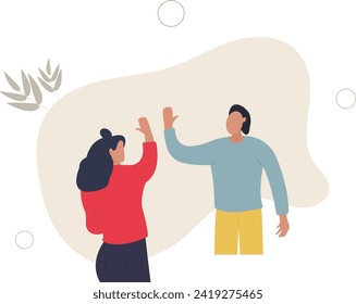 Hombres Y Mujeres De Alto A Cinco. Radiante De Éxito Compartido Y Camaraderie.Ilustración vectorial plana.