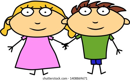 Man and woman hold hand. Flat cartoon character. Color illustration for modern design. Vector.