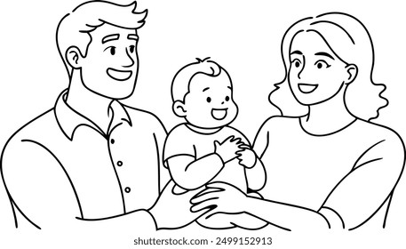 A man and a woman are holding a baby. The family is happy and enjoying their time together