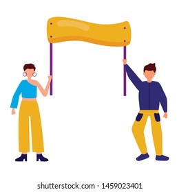 man and woman holding billboard vector illustration