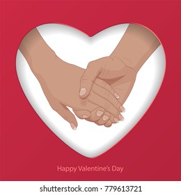 Man and woman holding by hands. Valentine's day greeting card. Vector illustration