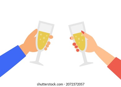 Man And Woman  Holding Champagne Glass In Hands Cheers Celebration Party Vector Illustration