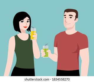 man and woman holding fresh juice drink health concept for advertising and etc. Healthy concept vector illustration.