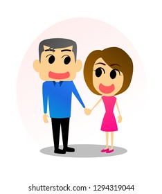 A man and a woman holding hand together with smile.
