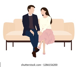 Man and woman holding hands each other affectionately. Eye contact in deeply love. Sweet couple vector style in white background