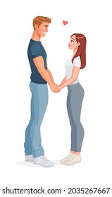 Man and woman holding hands. Happy couple in love. Cartoon vector illustration isolated on white background.