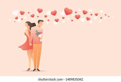 Man and woman holding hands for valentine's day. Vector illustration EPS10