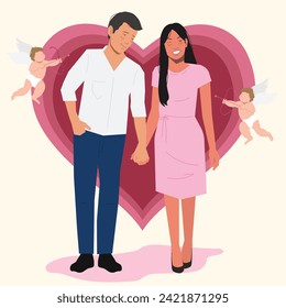 man woman holding hands valentines in flat illustration