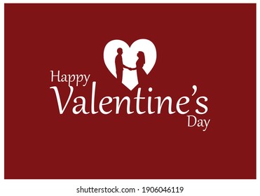 Man and Woman Holding Hands in white heart. Happy Valentine's day concept vector. Dark red background. For holiday greeting card, poster, banner, logo, sales, promo. Day of love and heart, February 14