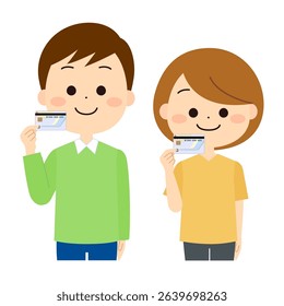 Man and woman holding Japanese My Number cards