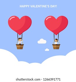 Man and Woman in a hot air balloon searching for love. Valentine's Day Card