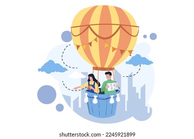 Man And Woman In A Hot Air Balloon