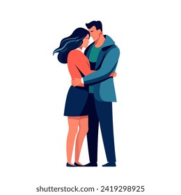 A man and a woman hug. Flat vector illustration