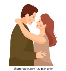 Man and woman are hugging. Boy embracing girl. Romantic couple in love cuddling. Valentine's Day. Vector flat illustartion.