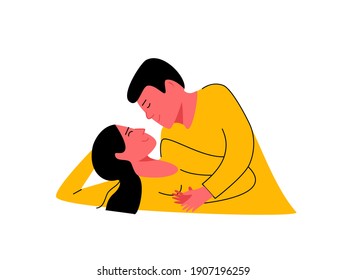 Man and woman hugging. Couple in love cartoon characters isolated on white background. Romantic concept