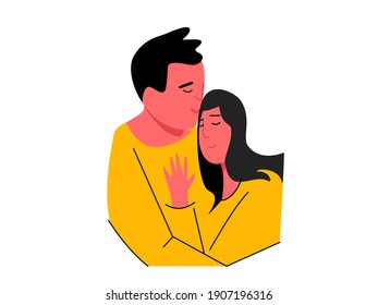 Man and woman hugging. Couple in love cartoon characters isolated on white background. Romantic concept