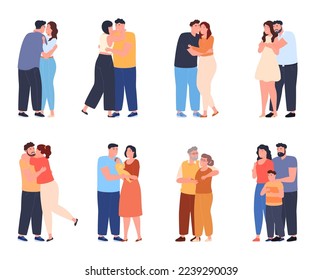 A man and a woman are hugging. A couple in love is having a nice time. Friendly and loving hugs. Vector illustration