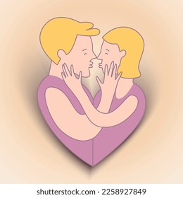 Man and woman hugging. Couple in love cartoon characters.Vector layered paper cut style illustration
