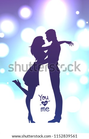 Man and woman hugging. Couple in love spending time together in front of a bokeh background. Vector illustration.