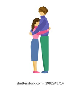 Man and woman hugging, couple stands and hugs, romantic relationship or pleasant meeting concept vector illustration