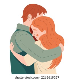 man and woman hugging cute. long-awaited meeting of two people. flat vector illustration.