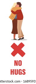 Man and woman hugging each other. Concept of coronavirus prevention tips. Vector banner, isolated on white background.