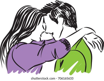 man and woman hugging an looking vector illustration