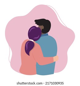A man and a woman are hugging. Support concept. Help and compassion, depression illustration. Family crisis.
