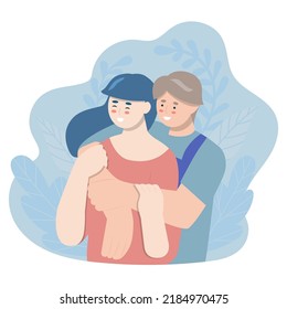A man and a woman are hugging. Support concept. Help and compassion, depression illustration. Family crisis.