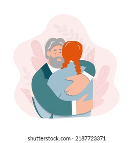 A man and a woman are hugging. Support concept. Help and compassion, depression illustration. Family crisis.