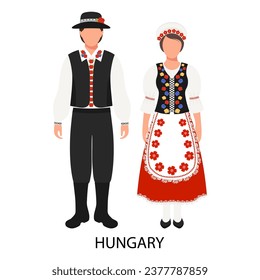 A man and a woman in Hungarian folk costumes. Culture and traditions of Hungary. Illustration, vector