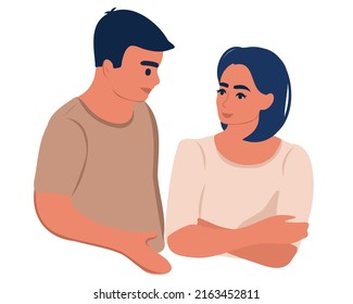 A man and a woman, a husband and a wife, or parents are different, discussing or resolving family issues or problems of raising children, or a conflict. Vector illustration