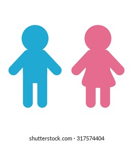 Man and Woman icon Blue pink Restroom symbol Isolated White background Flat design Vector illustration