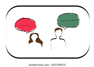 Man and woman icon with dialog speech bubbles Vector illustration
