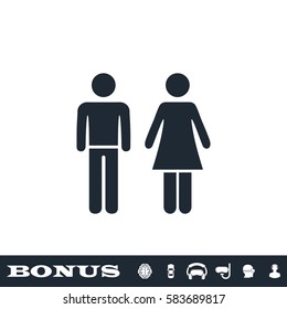 Man and woman icon flat. Black pictogram on white background. Vector illustration symbol and bonus button