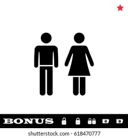 Man and woman icon flat. Black pictogram on white background. Vector illustration symbol and bonus button open and closed lock, folder, star