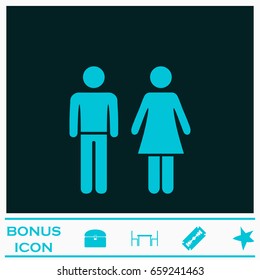 Man and woman icon flat. Blue pictogram on dark background. Vector illustration symbol and bonus icons