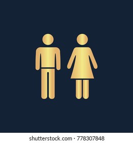 Man and woman icon flat. Simple gold pictogram on dark background. Vector illustration symbol