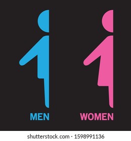 Man and Woman icon flat vector stock illustration isolated sign WC. Half Man and Woman.
