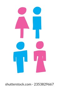 Icono de hombre y mujer ilustración de material vectorial plano de símbolo aislado WC.
garabato. dibujado a mano