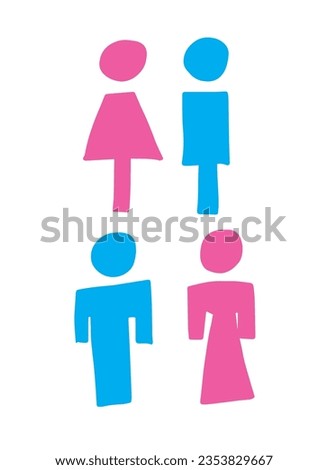 Man and Woman icon flat vector stock illustration isolated sign WC.
doodle. hand-drawn