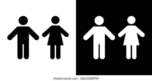 Ícone de homem e mulher em versão plana sobre fundo preto e branco
