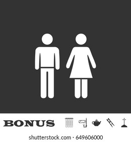 Man and woman icon flat. White pictogram on black background. Vector illustration symbol and bonus icons