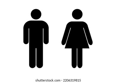 Man and woman icon. Gender symbols for toilets and special places. Black abstract symbols of man and women in flat style isolated on white background. Vector illustration