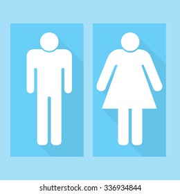man and woman icon, isolated, white on the blue background. Exclusive Symbols