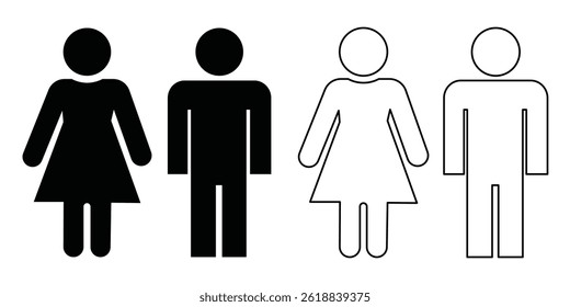 man and woman icon. male female icon in color and outline stroke.
