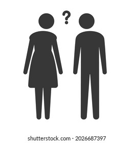 Man and Woman icon with a Question mark. Stylish human Pictogram for Public sign, Couples, LGBTQ.