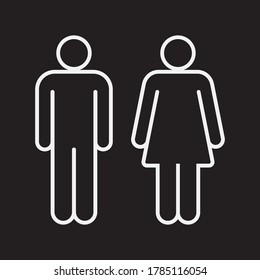 Juego de iconos de hombre y mujer. Símbolo de perfil de género masculino y femenino. Logo de Wc para hombres y mujeres. El WC y el letrero del baño. Silueta de contorno personal. Imagen de la ilustración del vector.